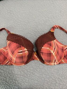Cacique Plaid Lace-Trim Underwire T-Shirt Bra